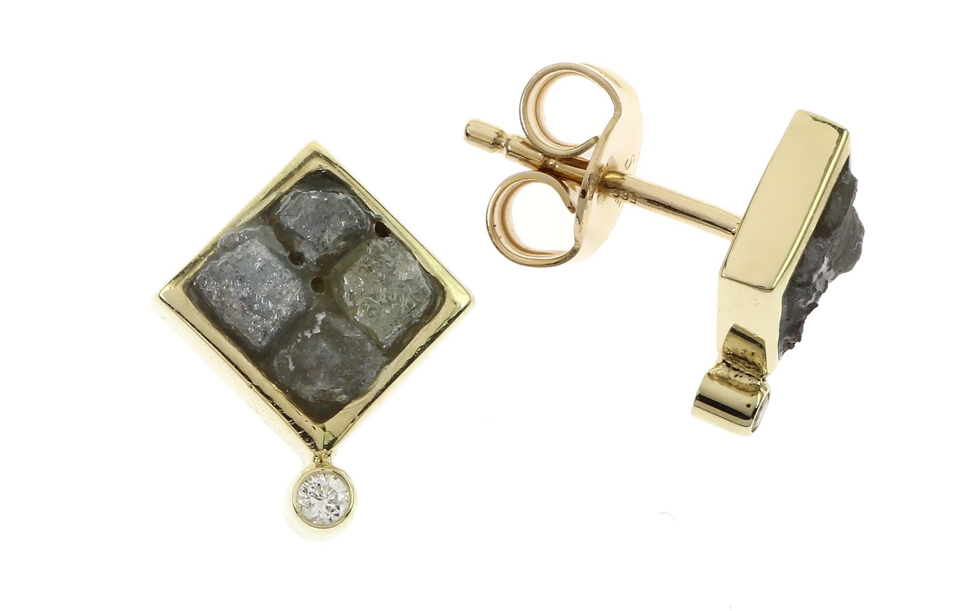Ohrstecker 1.94g 585/- Gelbgold mit 2 Diamanten zus. ca. 0.03 ct. K/vs und 8 Diamanten im Rohschliff