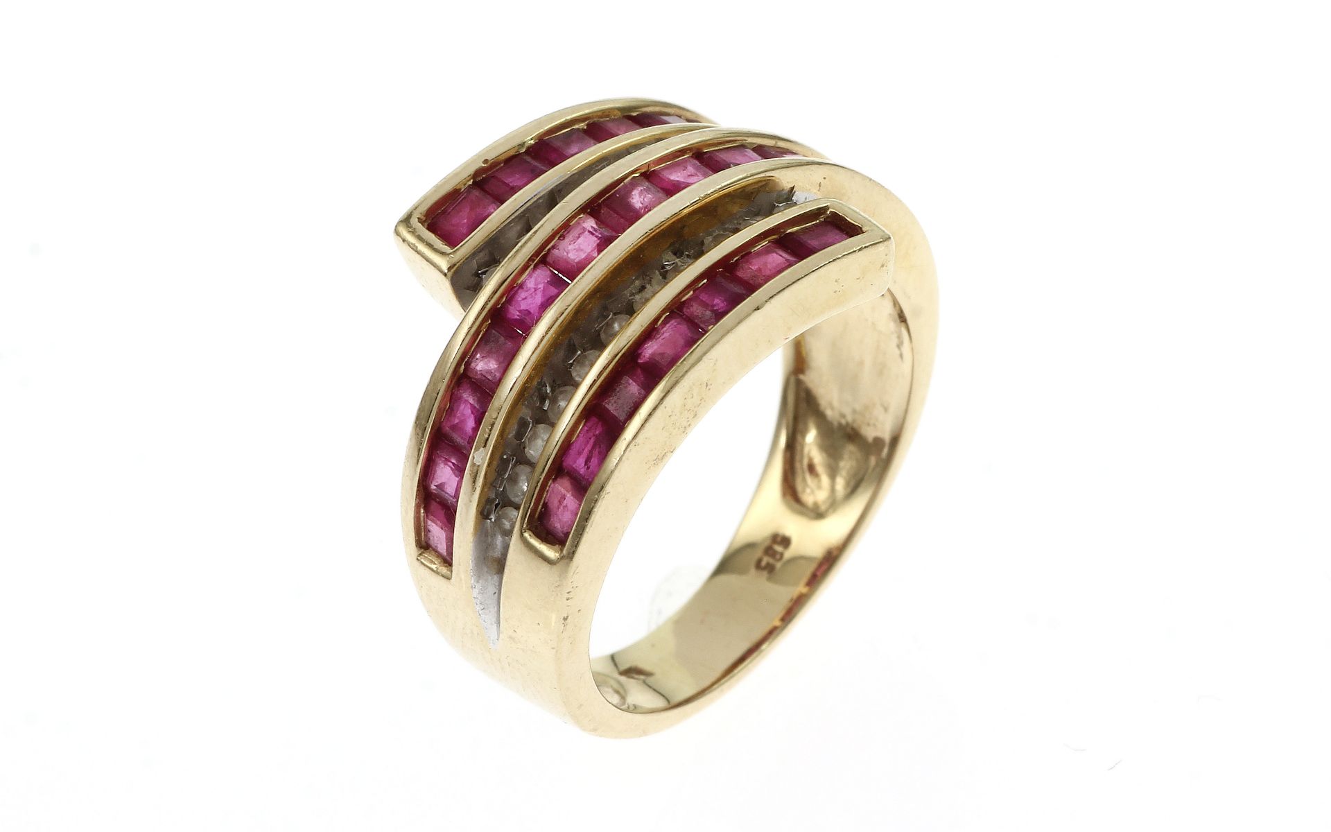 Ring 6.55g 585/- Gelbgold mit 22 Diamanten zus. ca. 0.33 ct. und Rubinen. Ringgroesse ca. 53