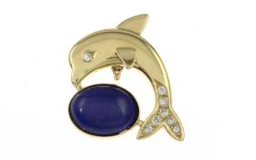 Anhaenger "Delfin" 10.40g 585/- Gelbgold mit 8 Diamanten zus. ca. 0.16 ct. G/si und Lapislazuli