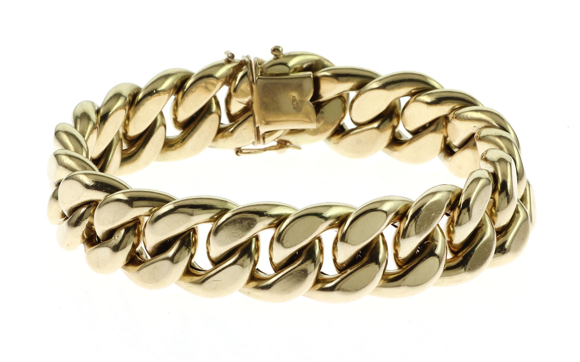 Panzerarmband 69.16g 585/- Gelbgold. Laenge ca. 21 cm. 1 Sicherheitsacht fehlt