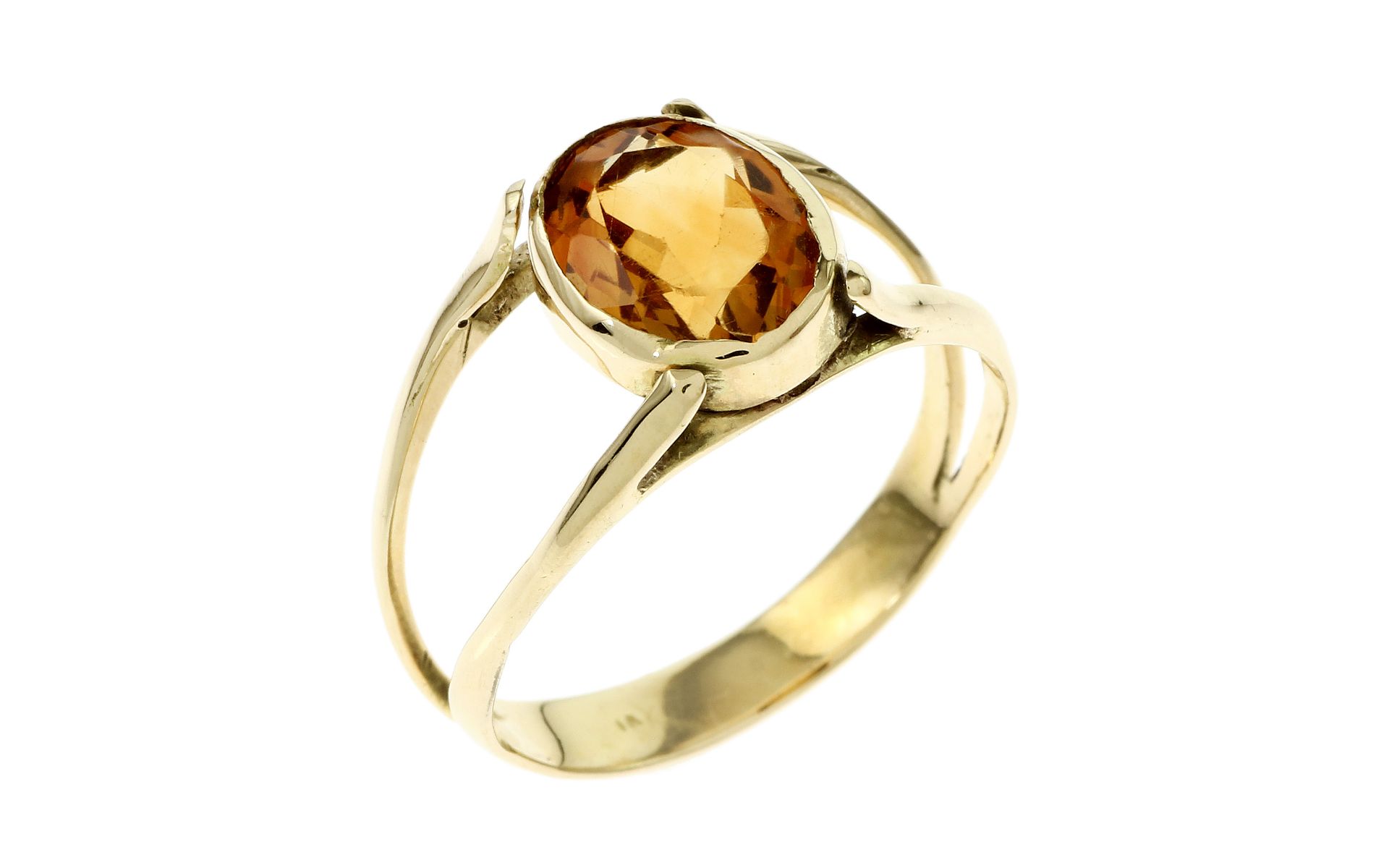 Ring 3.31 gr. 750/- Gelbgold mit Citrin Ringgroesse 56