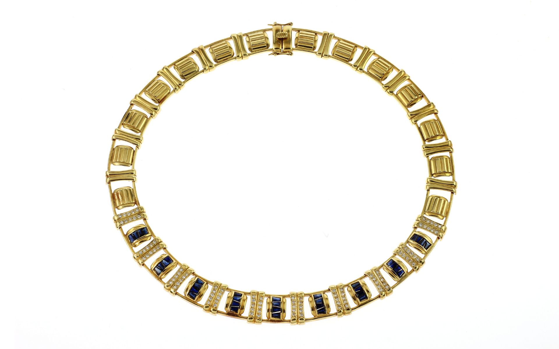 Collier 107.95 gr. 750/- Gelbgold mit Diamanten 1.50 ct G/si  und Saphiren ca. 5.50 ct 