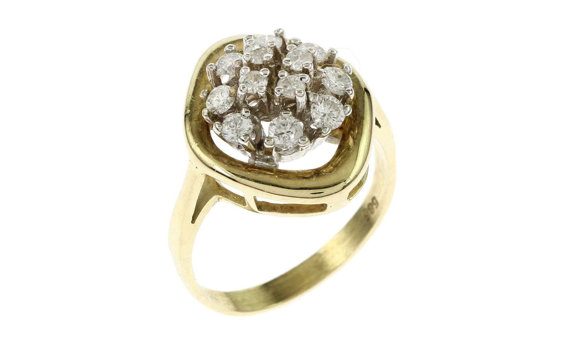 Ring 4.56g 585/- Gelbgold und Weissgold mit 12 Diamanten zus. ca. 0.60 ct.. Ringgroesse ca. 53