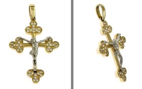 Anhaenger 3.75g Kreuz 585/- Gelbgold und Weissgold mit Zirkonia