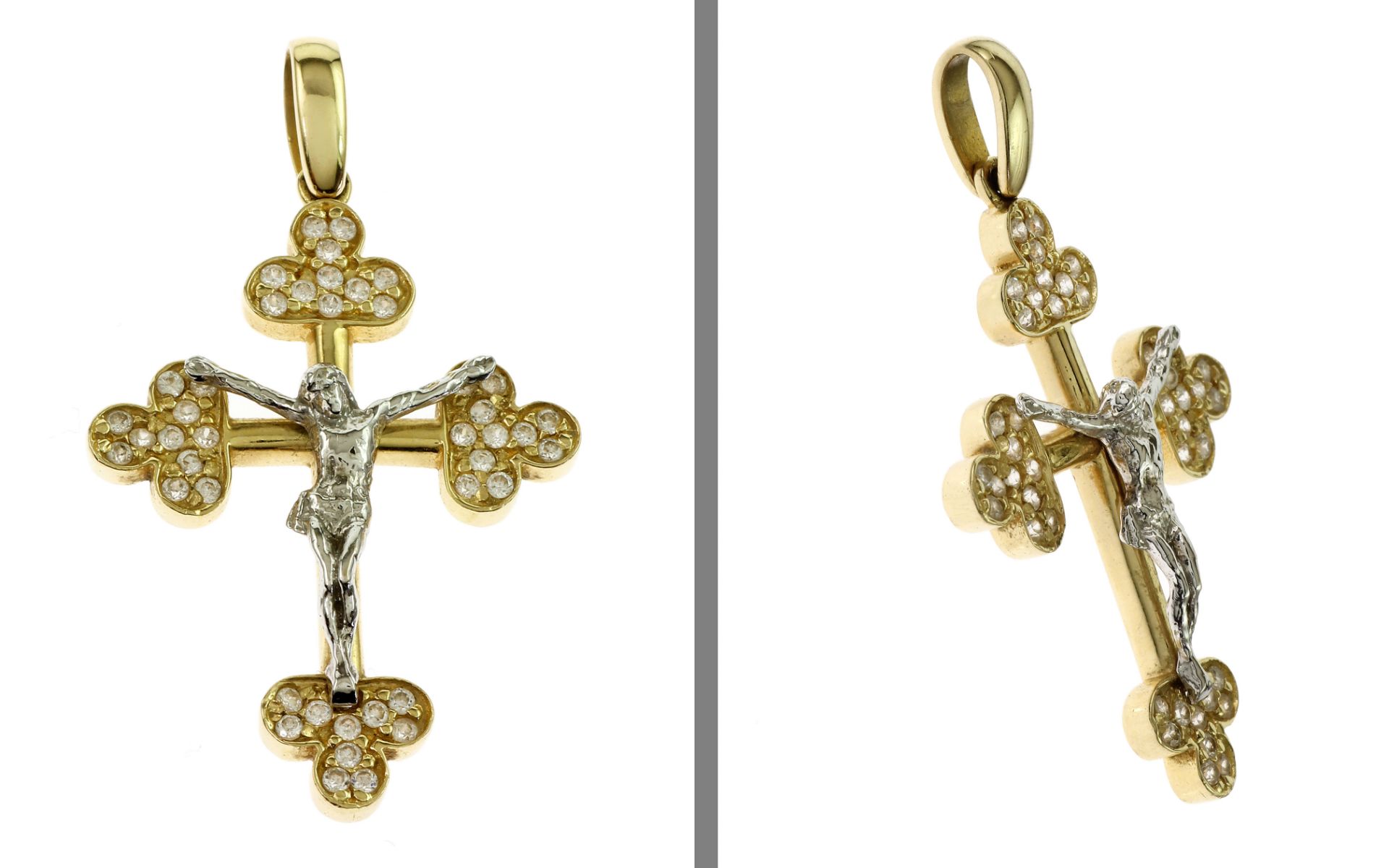 Anhaenger 3.75g Kreuz 585/- Gelbgold und Weissgold mit Zirkonia