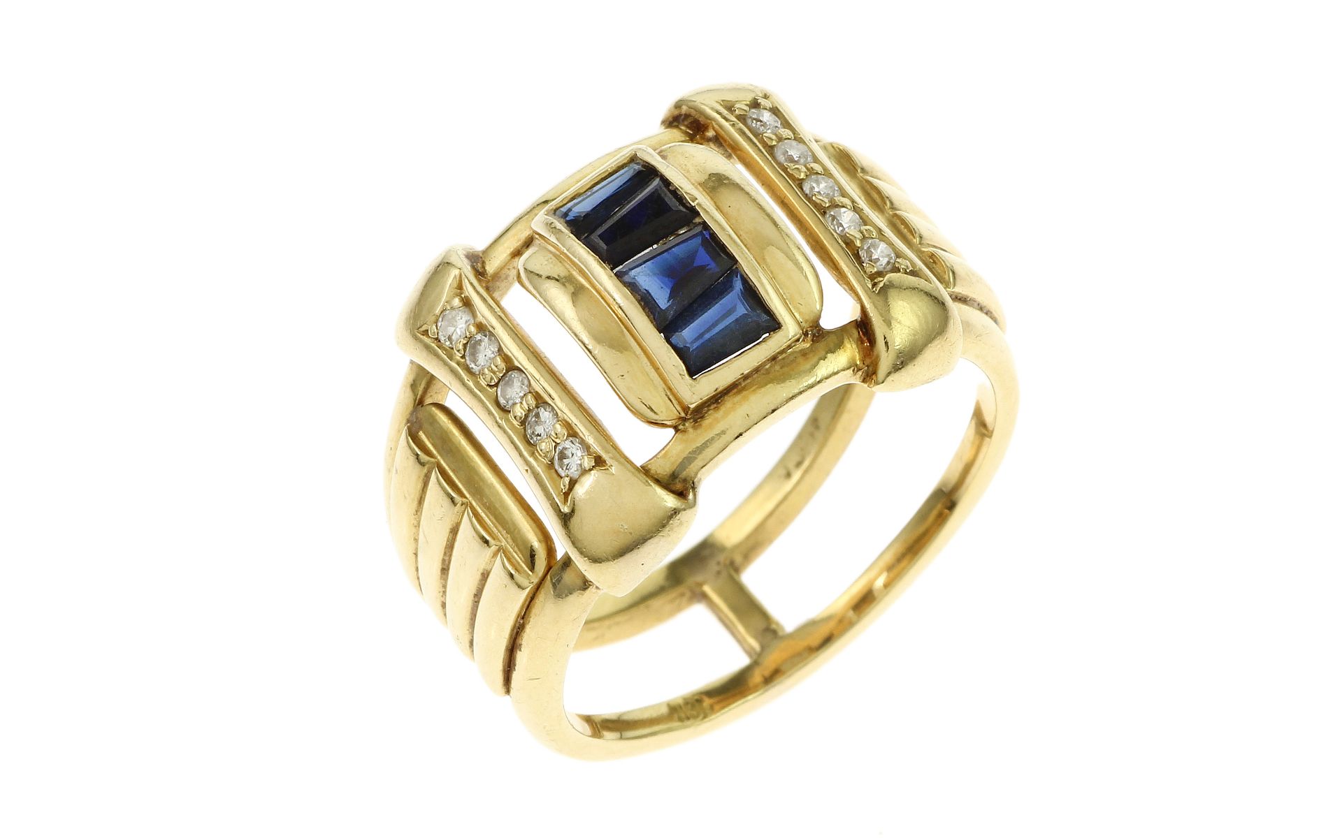 Ring 9.07 gr. 750/- Gelbgold mit Diamanten 0.20 ct und Saphiren Ringgroesse 58