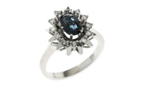 Ring 4.57g 585/- Weissgold mit 12 Diamanten zus. ca. 0.24 ct. und Saphir. Ringgroesse ca. 54