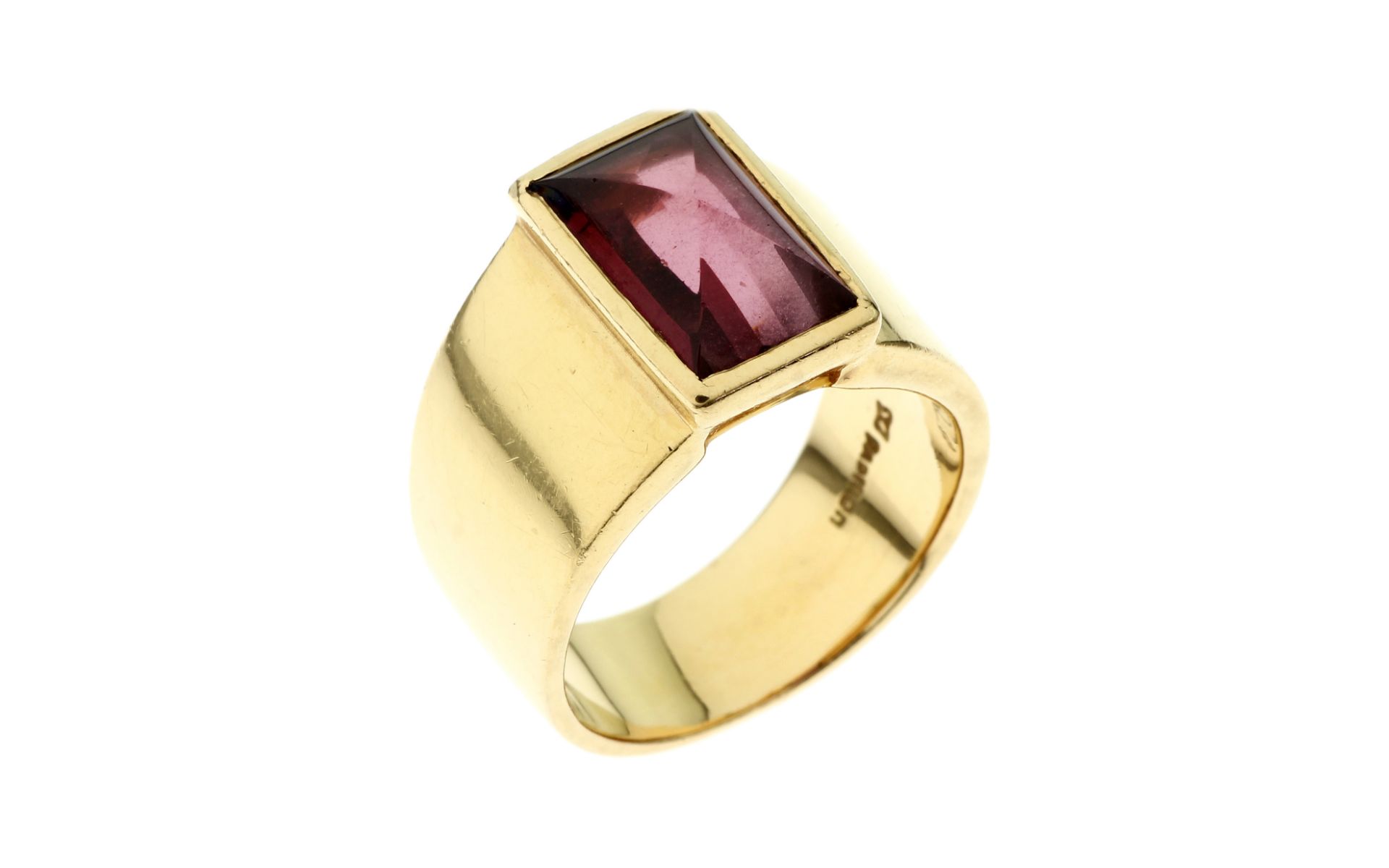 Ring 10.72g 750/- Gelbgold mit Rhodolith. Ringgroesse ca. 52