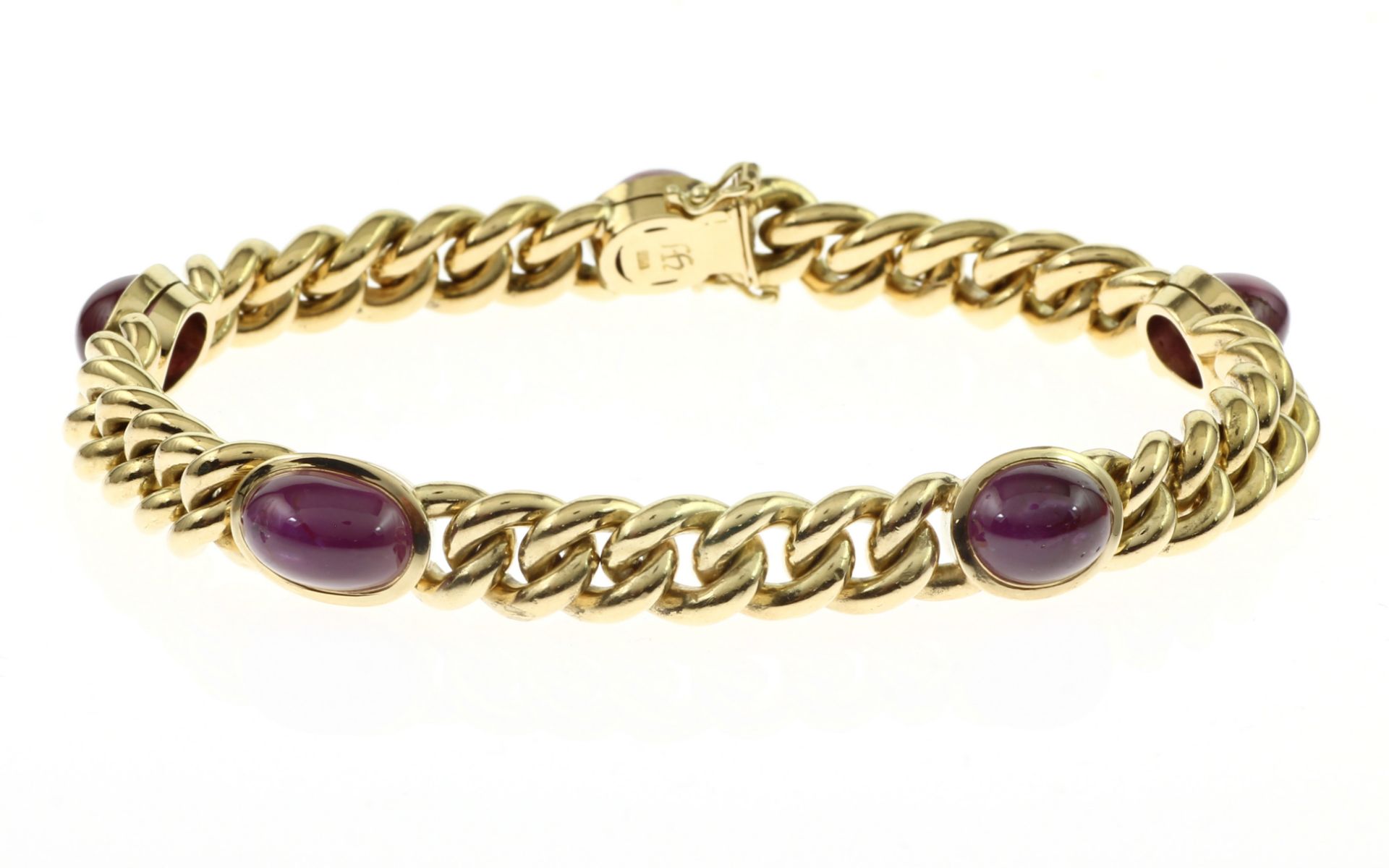 Armband 64.29 gr. 750/- Gelbgold mit Rubinen Laenge 22 cm