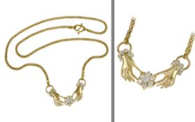 Collier 12.13g 965/- Gelbgold mit 19 Diamanten zus. ca. 0.60 ct.. Laenge ca. 43 cm