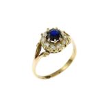 Ring 3.03 gr. 750/- Gelbgold mit Altschliff Diamanten 0.50 ct und Saphir Ringgroesse 55 