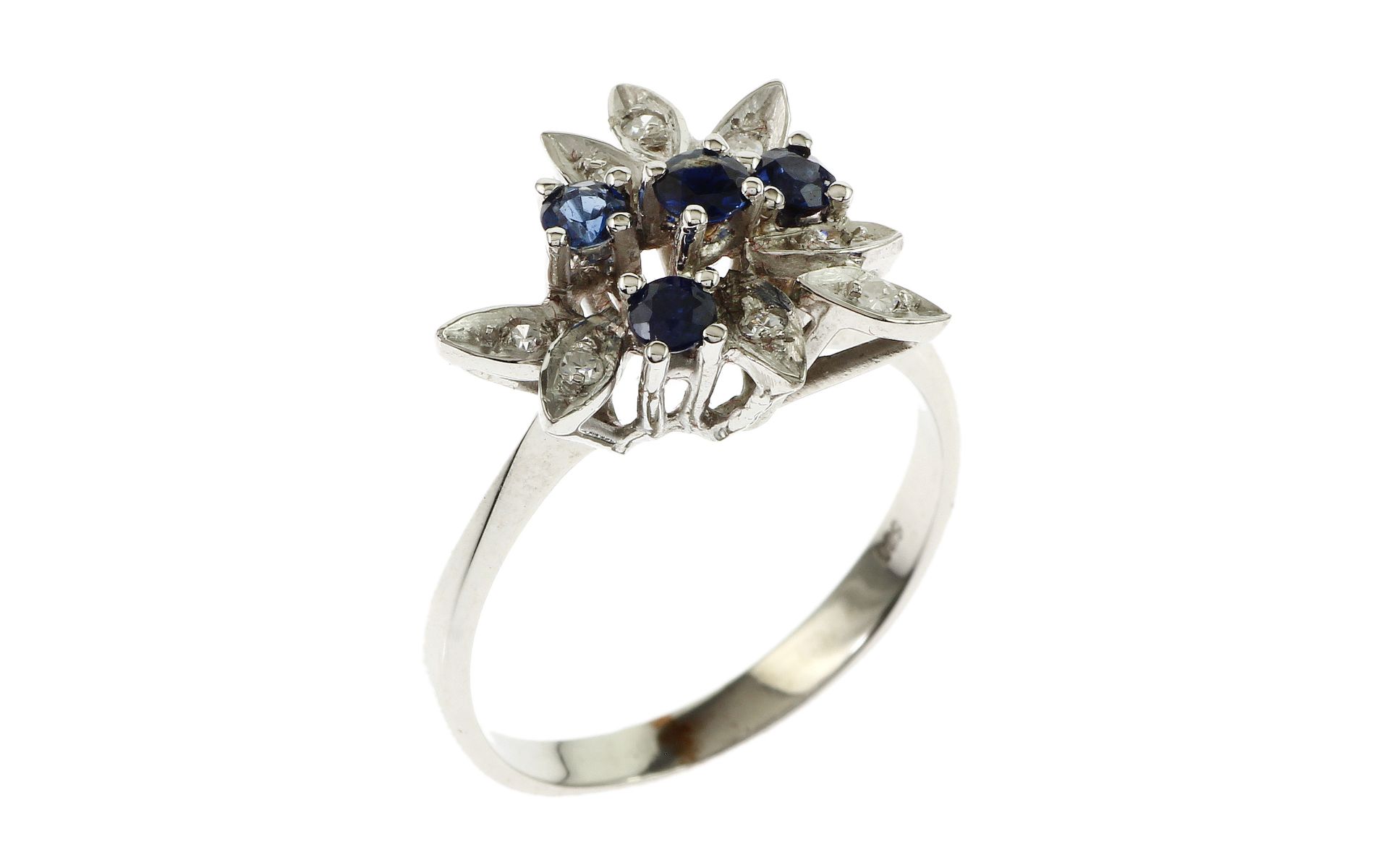 Ring 3.58 gr. 585/- Weissgold mit Diamanten 0.16 ct  und Saphiren  Ringgroesse 57