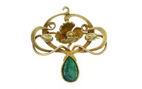 Brosche 4.02 gr. 585/- Gelbgold mit Opal