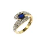 Ring 4.46 gr. 750/- Gelbgold und Weissgold mit Diamanten 0.10 ct und Saphir Ringgroesse 52