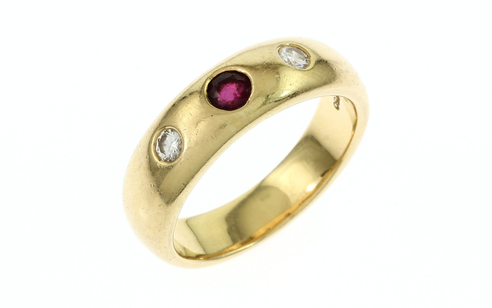 Ring 20.76 gr. 750/- Gelbgold mit Diamanten 0.36 ct E/VS und Rubin 0.53 ct Ringgroesse 73