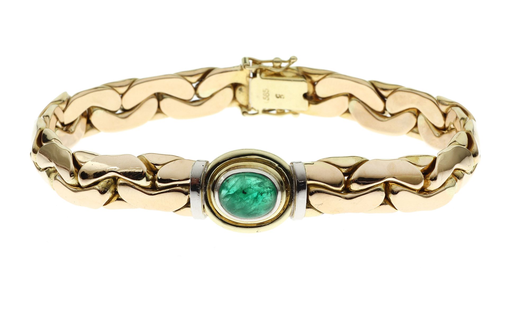 Armband 26.63 gr. 585/- Gelbgold und Weissgold mit Smaragd Laenge 21 cm