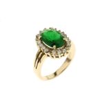 Ring 6.00 gr. 585/- Gelbgold mit Diamanten 0. 66 ct und Turmalin Ringgroesse 56 