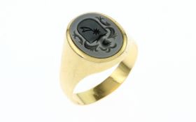 Ring 9.34 gr. 750/- Gelbgold mit Lagenstein Ringgroesse 71