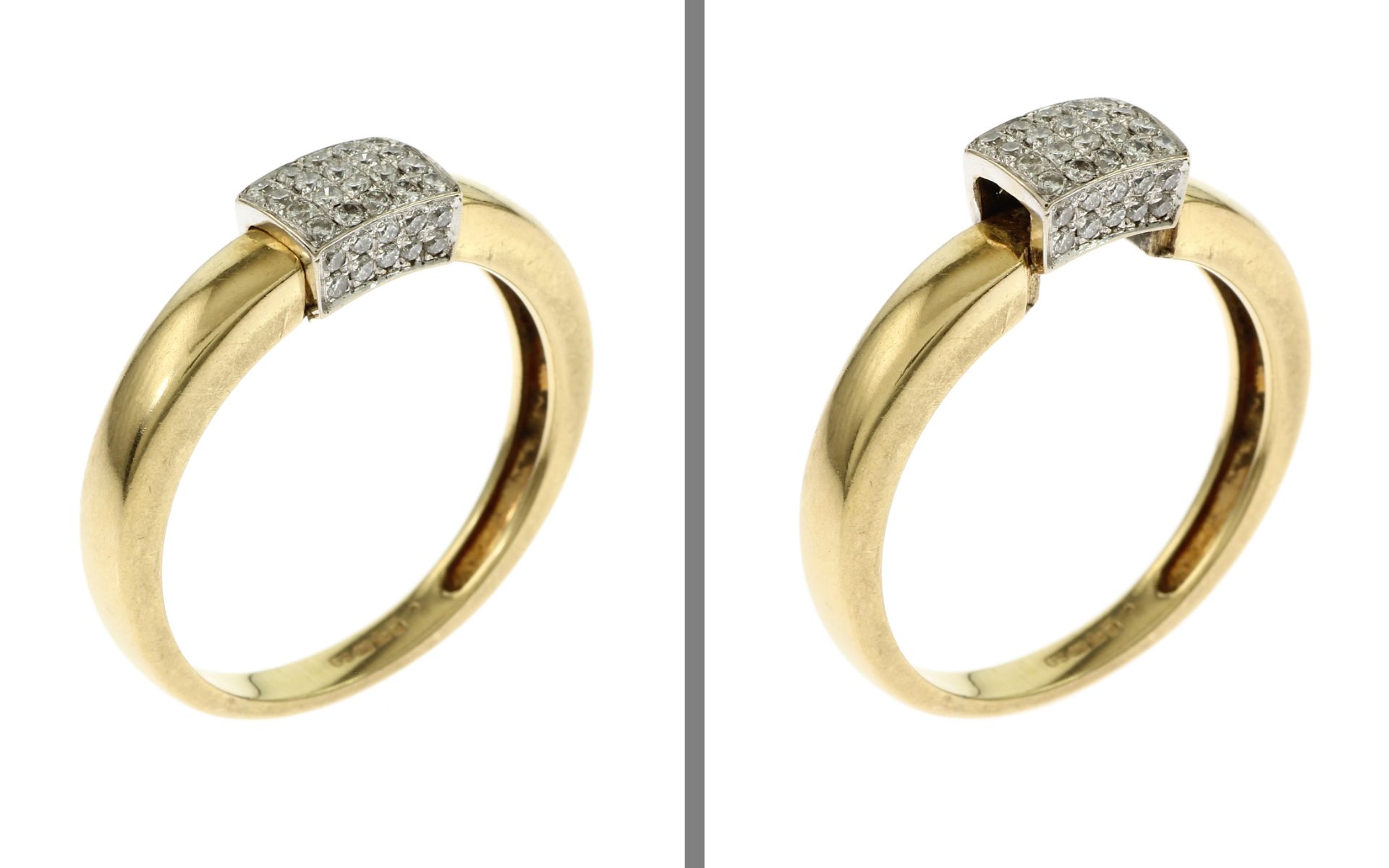 Ring 3.99 gr. 750/- Gelbgold und Weissgold mit Diamanten 0.60 ct Ringgroesse 58