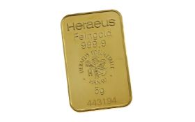 Goldbarren 5g Heraeus 999/- Gelbgold