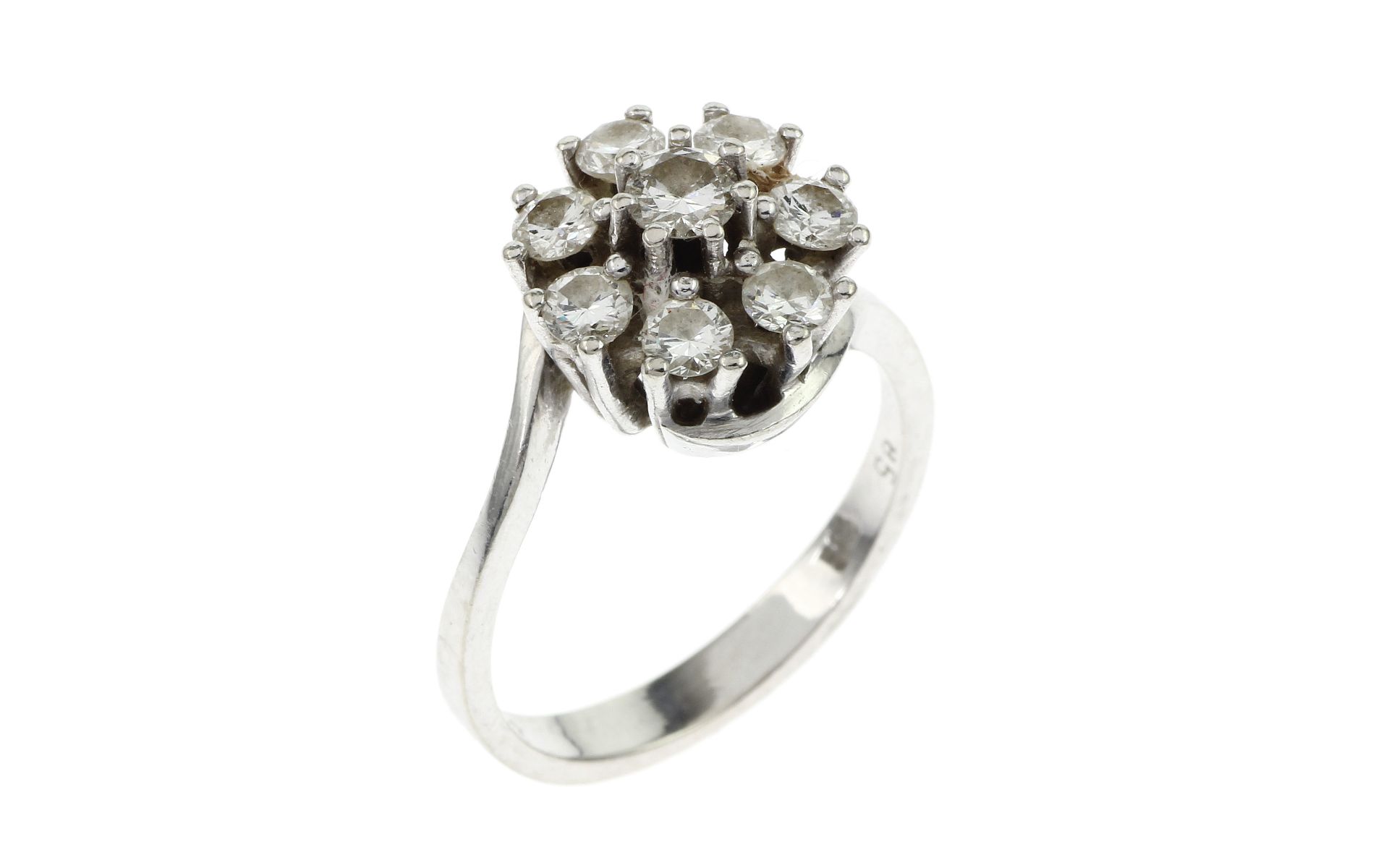 Ring 4.73g 585/- Weissgold mit 8 Diamanten zus. ca. 1 ct. H/vs. Ringgroesse ca. 56