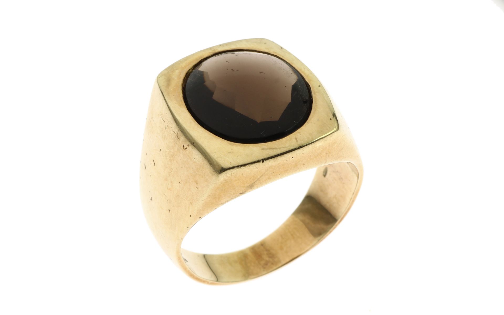 Ring 17.21g 585/- Gelbgold mit Rauchquarz. Ringgroesse ca. 65