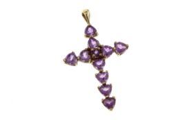 Anhaenger Kreuz 1.77g 375/- Gelbgold mit Amethysten