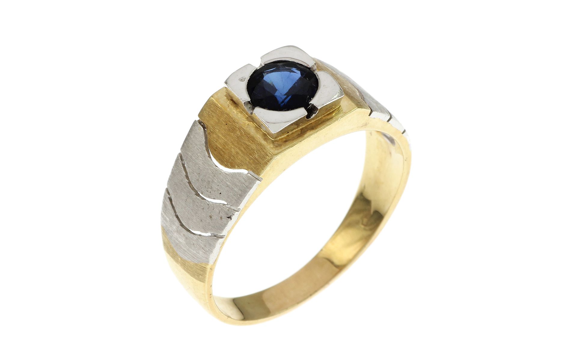 Ring 6.06g 585/- Gelbgold und Weissgold mit Saphir. Ringgroesse ca. 65