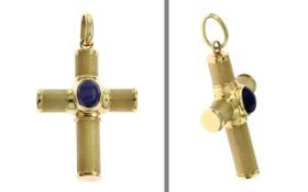 Anhaenger Kreuz 11.87g 585/- Gelbgold mit Lapislazuli