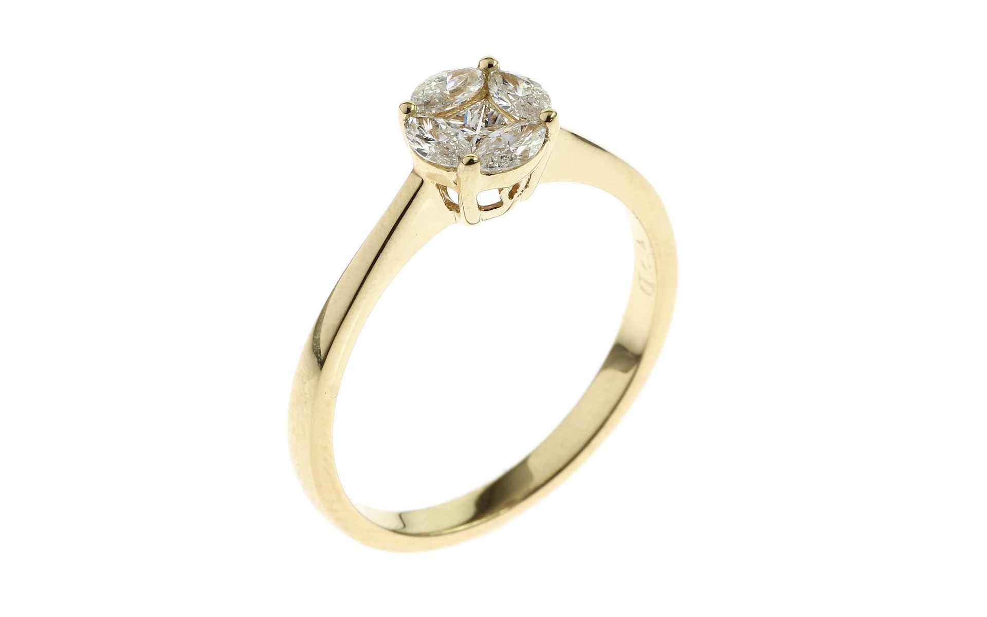 Ring 3.48g 750/- Gelbgold mit 5 Diamanten zus. ca. 0.48 ct.. Ringgroesse ca. 58
