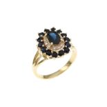 Ring 4.81g 375/- Gelbgold mit 12 Diamanten zus. ca. 0.12 ct. H/vs und Saphiren. Ringgroesse ca. 56