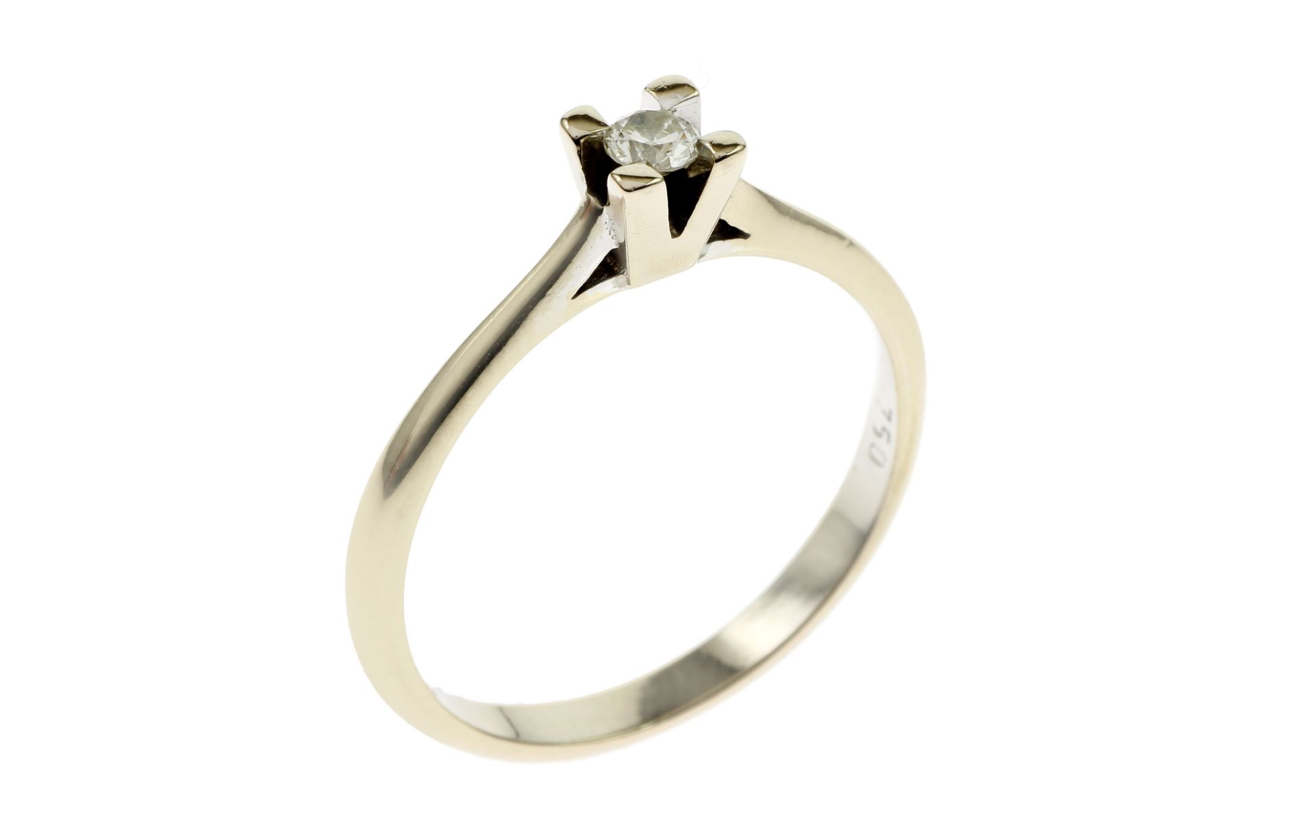 Ring 2.24g 750/- Weissgold mit Diamant ca. 0.10 ct. L/vs2. Ringgroesse ca. 54