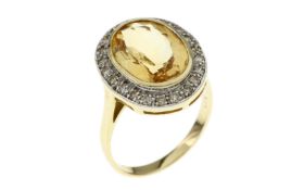 Ring 585/- 5.83 gr. Gelbgold und Weissgold mit Diamanten 0. 25 ct. und Beryll Ringgroesse 56