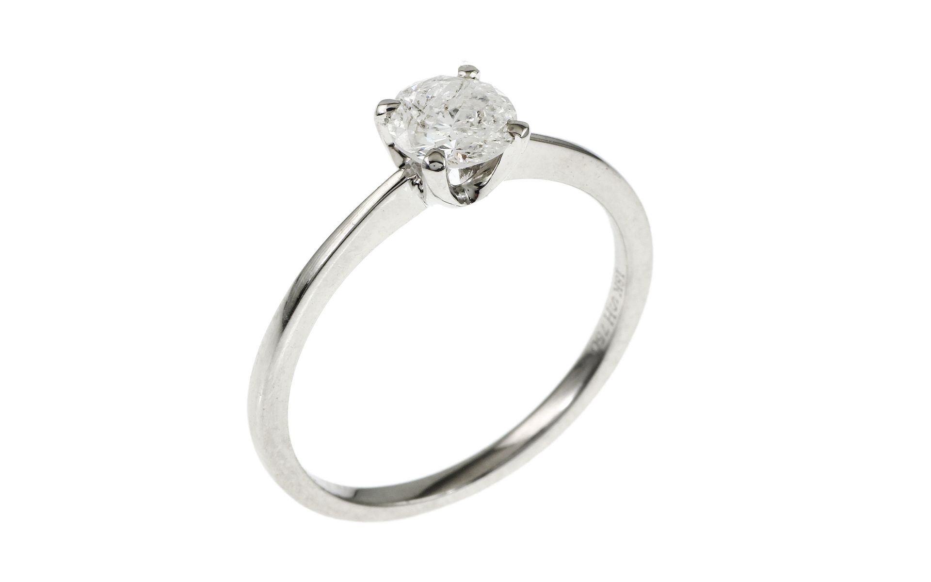 Ring 2.04g 750/- Weissgold mit Diamant ca. 0.63 ct. G/p3. Ringgroesse ca. 55