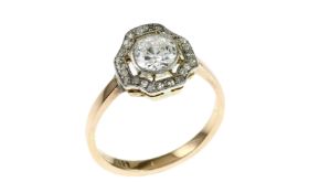 Ring 2.93g 585/- Weissgold und Rotgold mit Diamant 0.90 ct. G/si Altschliff und 22 Diamanten zus. ca