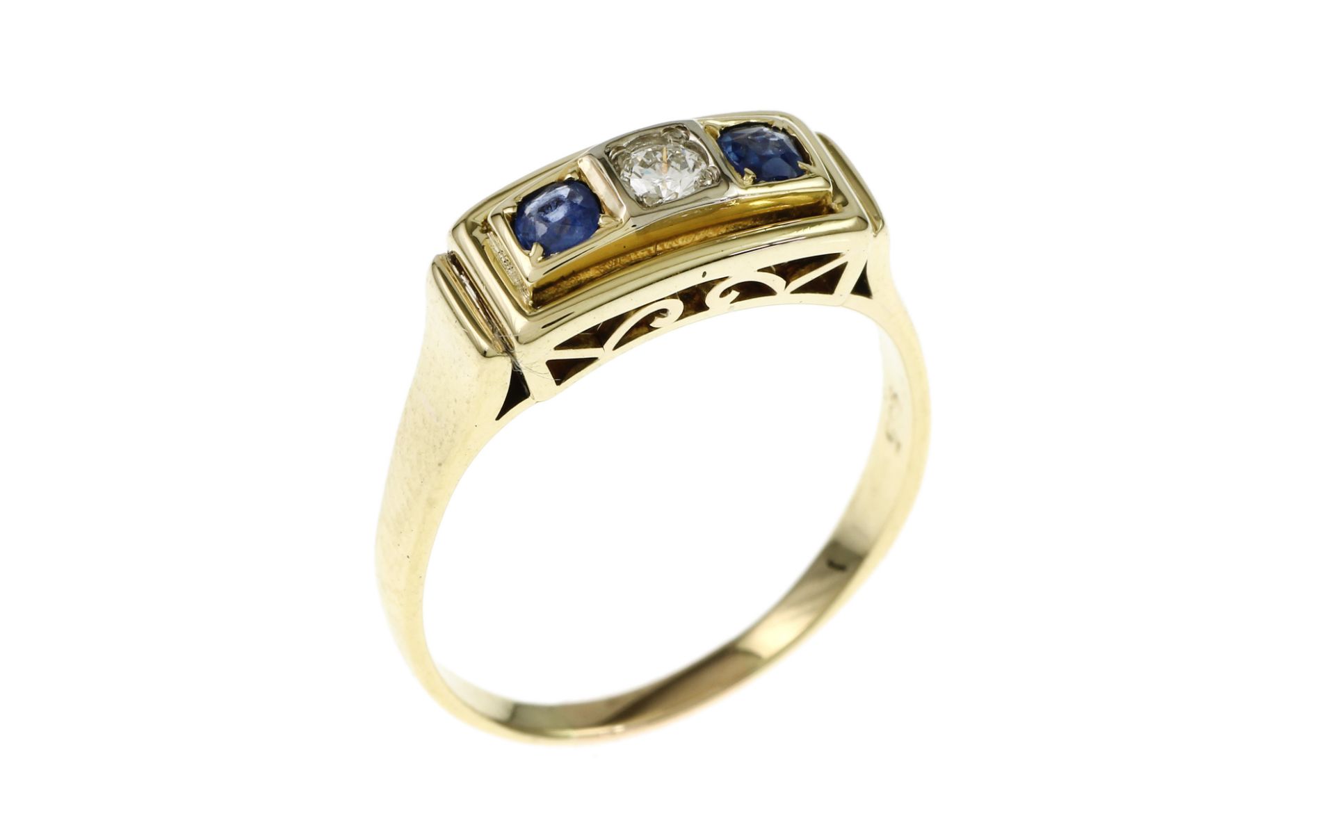 Ring 3.92g 585/- Gelbgold mit Diamant ca. 0.10 ct. H/si2 und Saphiren. Ringgroesse ca. 56