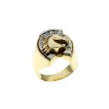 Pferdering 10.88g 585/- Gelbgold und Weissgold mit Zirkonia. Ringgroesse 61