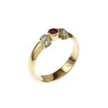 Ring 3.44g 585/- Gelbgold und Weissgold mit 6 Diamanten zus. ca. 0.06 ct. H/vs und Rubin. Ringgroess