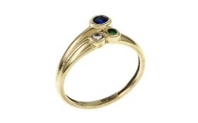 Ring 2.09 gr. 585/- Ring mit Diamant 0.04 ct . Smaragd und Saphir Ringgroesse 55