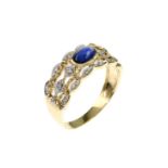 Ring 3.7g 750/- Gelbgold und Weissgold mit 18 Diamanten zus. ca. 0.18 ct. und Saphir. Ringgroesse ca