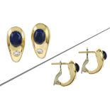 Ohrringe 6.00 gr. 750/- Gelbgold und Weissgold mit Diamanten 0.10 ct und Saphire 