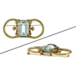 Brosche 16.7g 585/- Gelbgold mit Aquamarin