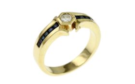 Ring 6.73g 750/- Gelbgold mit Diamant ca. 0.20 ct. und Saphiren. Ringgroesse ca. 56