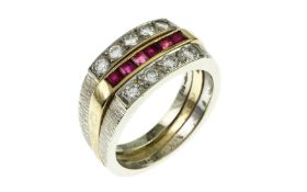 Ring 9.98 gr. 585/- Gelbgold und Weissgold mit Diamanten ca. 0.45 ct und Rubinen Ringgroesse 57