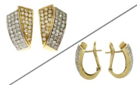 Ohrclips 750/- Gelbgold und Weissgold mit 98 Diamanten zus. ca. 1.96 ct. F/vvs-vs. 1 Diamant fehlt