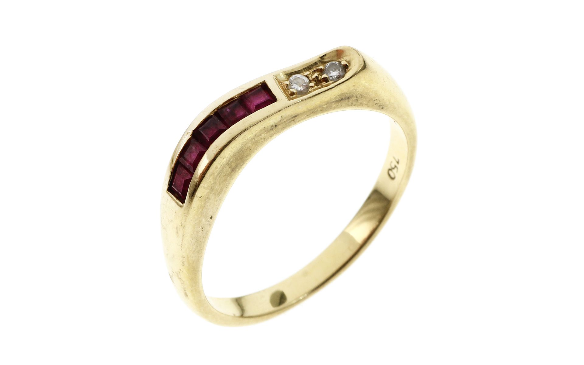 Ring 3.12 gr. 750/- Gelbgold mit Diamanten 0.04 ct und Rubinen Ringgroesse 53