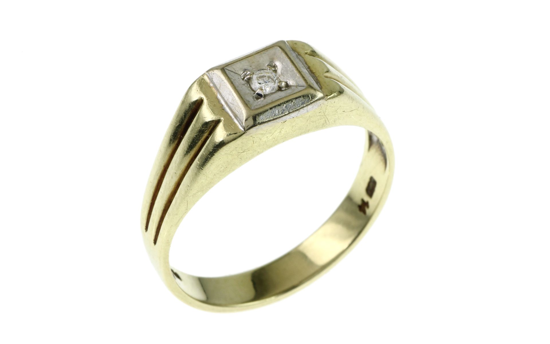 Ring 3.78g 585/- Gelbgold und Weissgold mit Diamant ca. 0.07 ct. G/vs2. Ringgroesse ca. 60