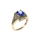 Ring 4.62g 585/- Gelbgold und Weissgold mit 44 Diamanten zus. ca. 0.66 ct. H/si und Tansanit. Ringgr