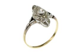 Ring ArtDeco 2.11g 585/- Gelbgold und 800/- Platin mit 0.20 ct. G/si. Ringgroesse ca. 56