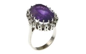 Ring 9.40 gr. 585/- Weissgold mit Diamanten 0.80 ct G/vs und Amethyst ca. 10 ct Ringgroesse 58